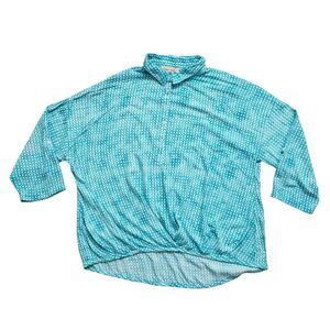 Davina Blouse Womens Large Geometric Button Front Roll Tab 3/4 Sleeve Top